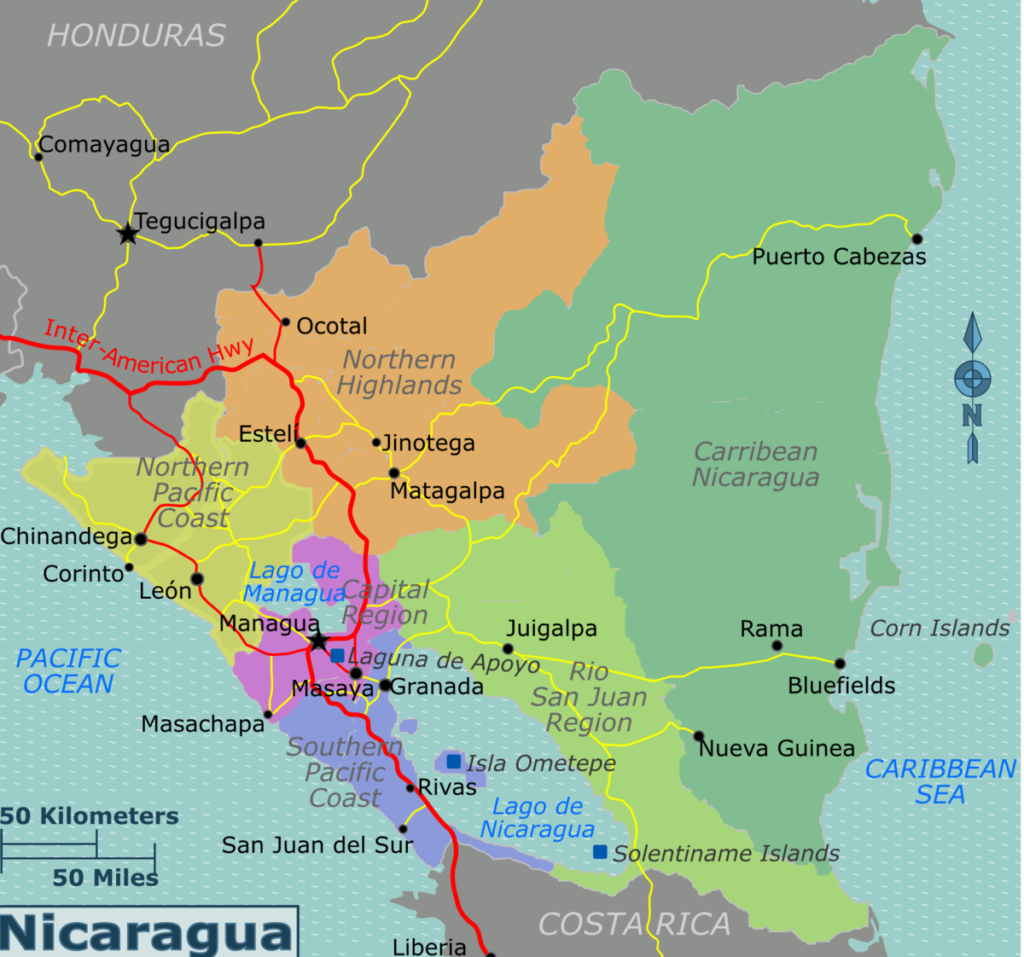 Nicaragua Regions Map 1024x957 